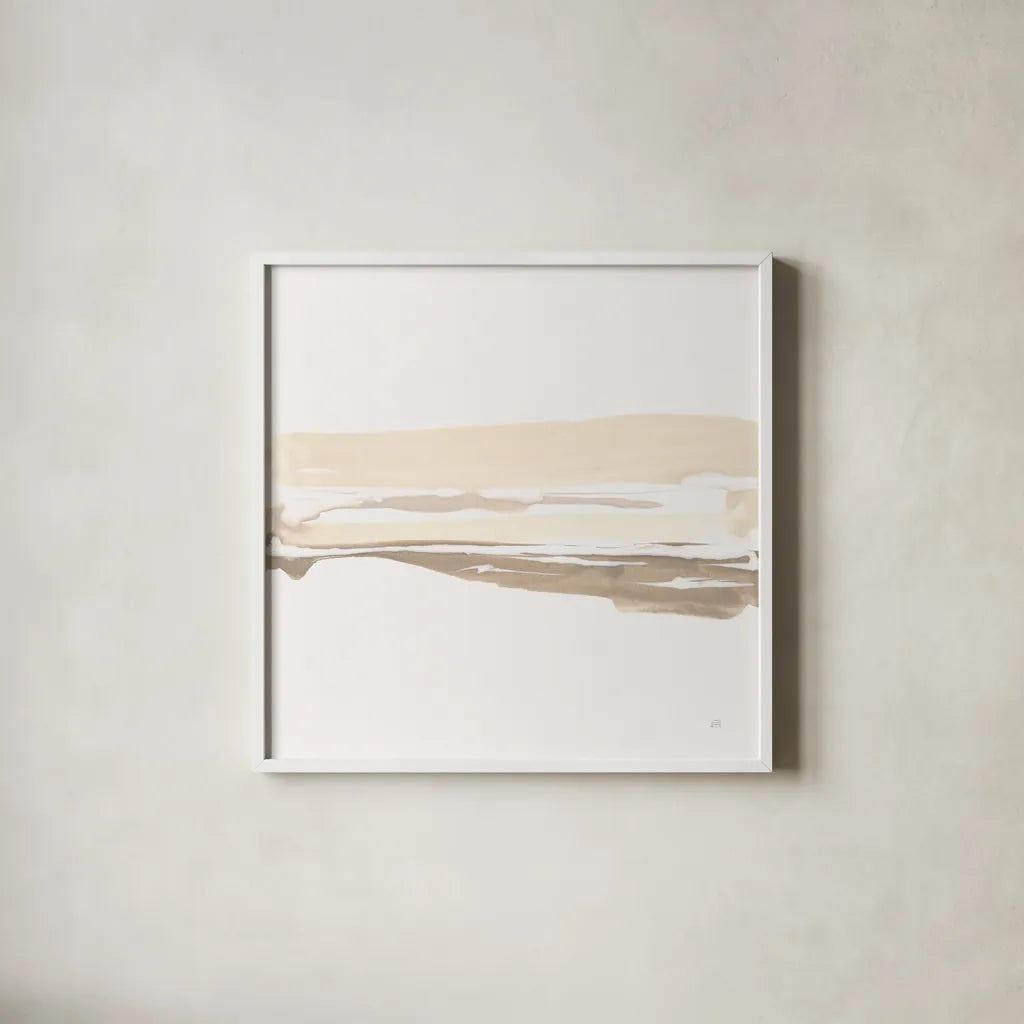 Neutral Horizon I by Chris Paschke. Shown in a crisp white glass frame for a clean and minimalist style. Available as an archival giclee rolled canvas, fine art paper, or poster print. SKU 92761a.