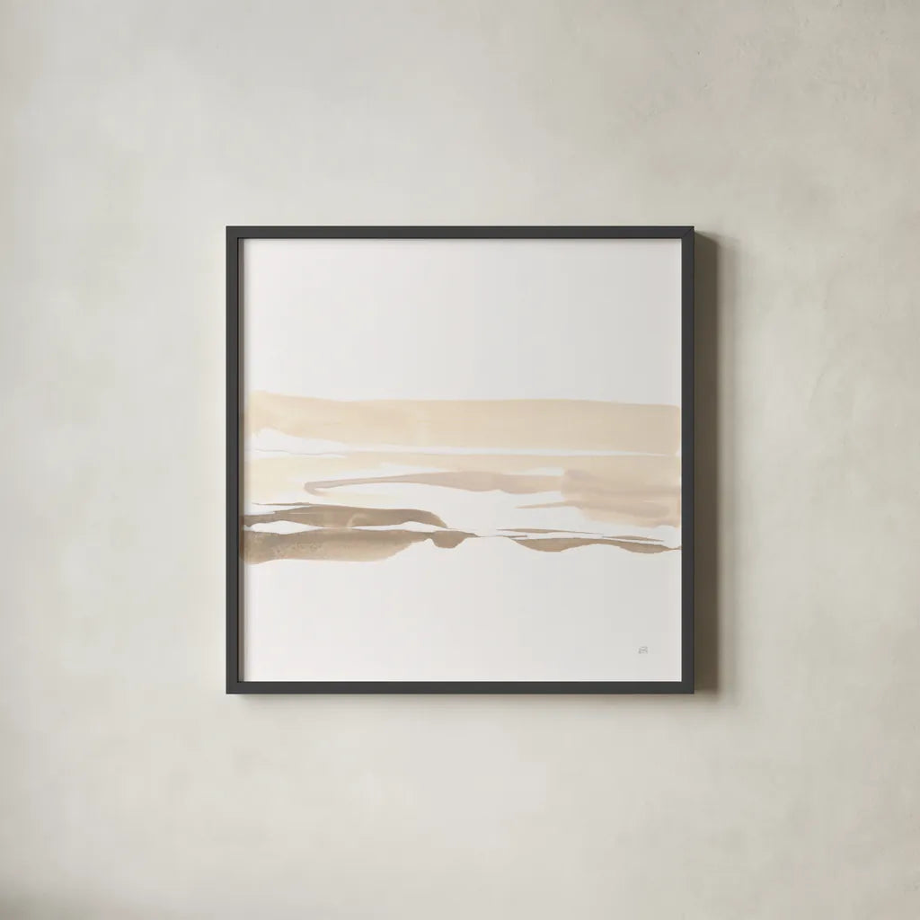 Neutral Horizon II by Chris Paschke. Shown in a sleek black glass frame for a contemporary gallery look. Available as an archival giclee rolled canvas, fine art paper, or poster print. SKU 92762a.