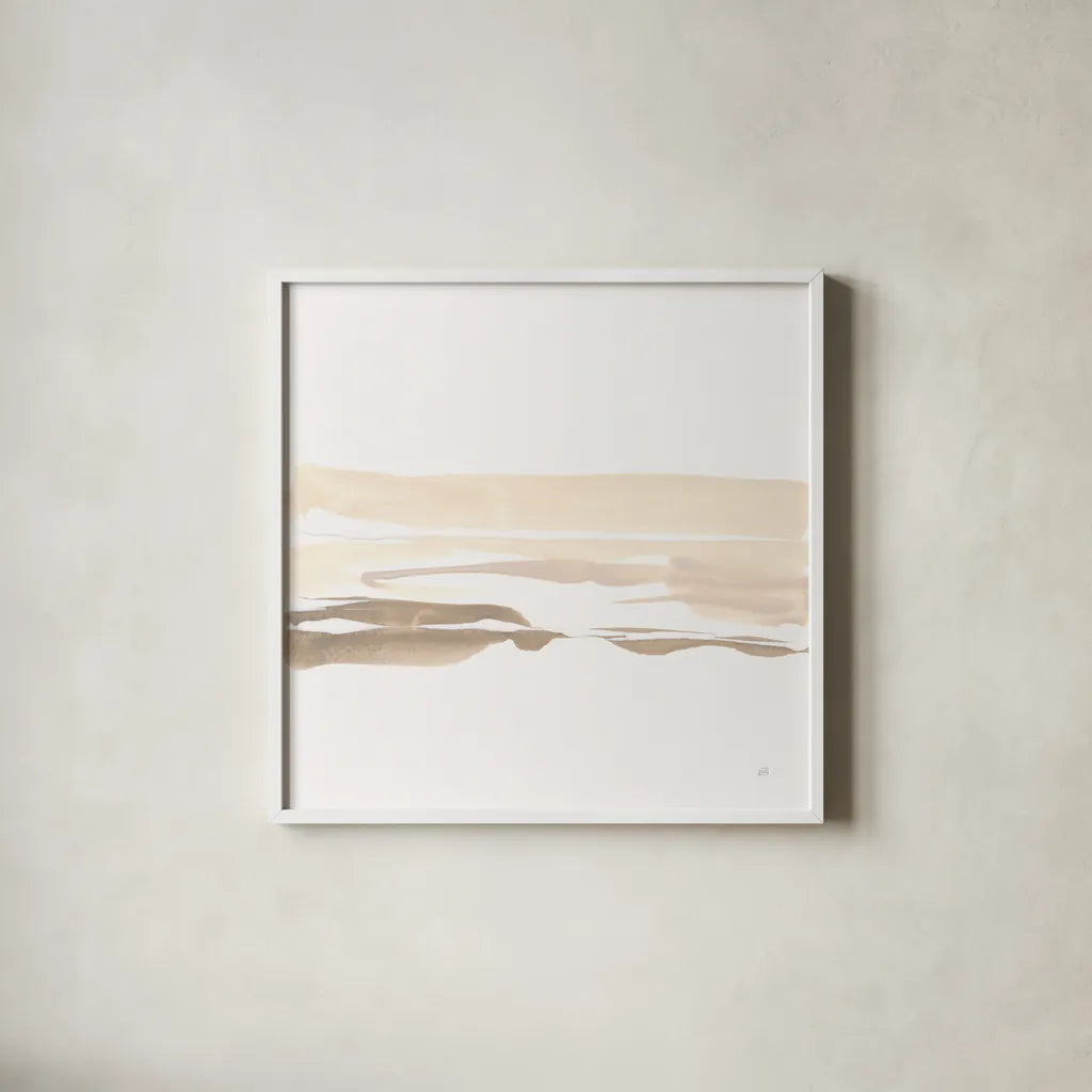 Neutral Horizon II by Chris Paschke. Shown in a crisp white glass frame for a clean and minimalist style. Available as an archival giclee rolled canvas, fine art paper, or poster print. SKU 92762a.