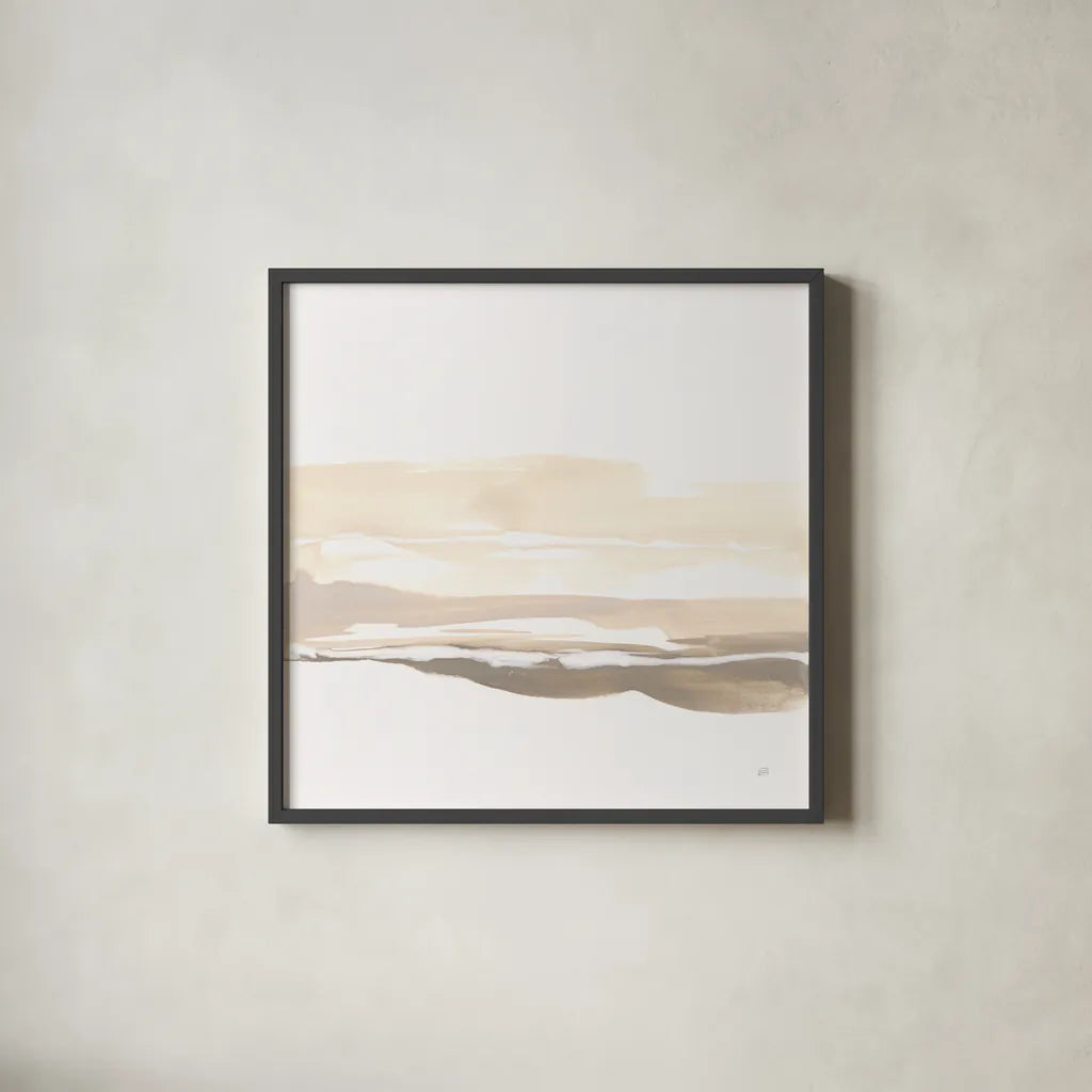 Neutral Horizon III by Chris Paschke. Shown in a sleek black glass frame for a contemporary gallery look. Available as an archival giclee rolled canvas, fine art paper, or poster print. SKU 92763a.