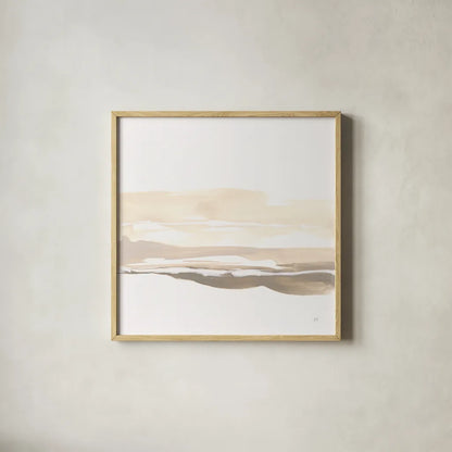 Neutral Horizon III by Chris Paschke. Shown in a natural wood glass frame for a timeless modern aesthetic. Available as an archival giclee rolled canvas, fine art paper, or poster print. SKU 92763a.