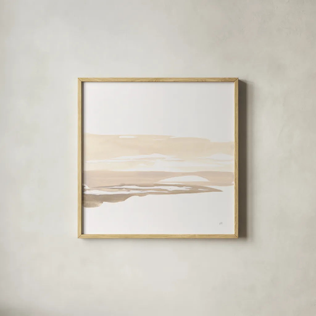 Neutral Horizon IV by Chris Paschke. Shown in a natural wood glass frame for a timeless modern aesthetic. Available as an archival giclee rolled canvas, fine art paper, or poster print. SKU 92764a.