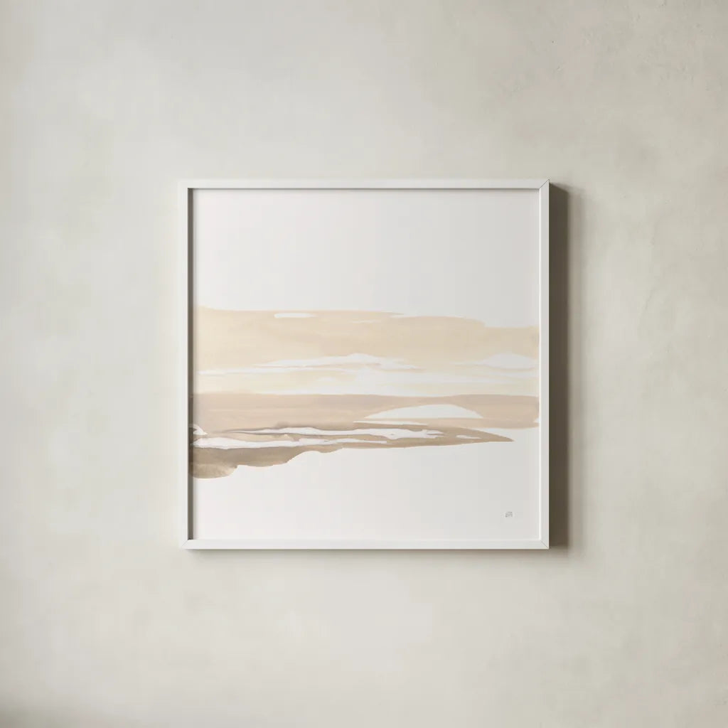 Neutral Horizon IV by Chris Paschke. Shown in a crisp white glass frame for a clean and minimalist style. Available as an archival giclee rolled canvas, fine art paper, or poster print. SKU 92764a.