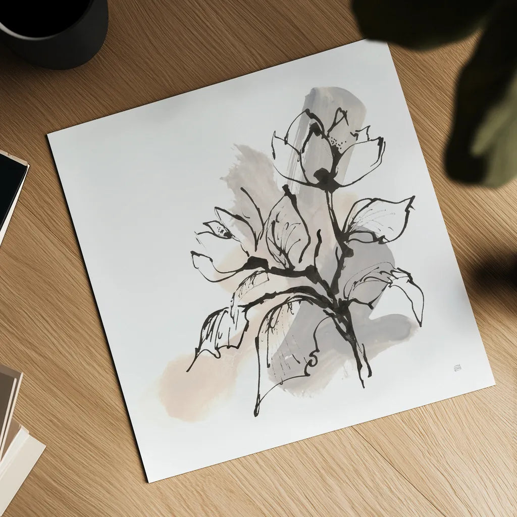 Neutral Magnolia I by Chris Paschke. Shown as a detailed flat fine art print, highlighting archival giclee quality. Available as an archival giclee rolled canvas, fine art paper, or poster print. SKU 85765a.