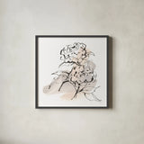Neutral Peony I by Chris Paschke. Shown in a sleek black glass frame for a contemporary gallery look. Available as an archival giclee rolled canvas, fine art paper, or poster print. SKU 85767a.