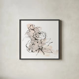 Neutral Peony II by Chris Paschke. Shown in a sleek black glass frame for a contemporary gallery look. Available as an archival giclee rolled canvas, fine art paper, or poster print. SKU 85768a.