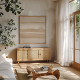 Neutral Slate III by Chris Paschke. Shown in a natural wood frame in a cozy modern living room. Available as an archival giclee rolled canvas, fine art paper, or poster print. SKU 72059a.