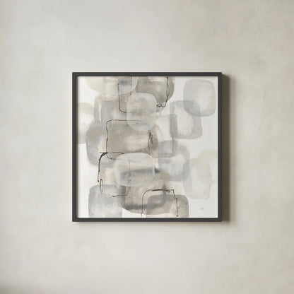 Neutral Stacking I White by Chris Paschke. Shown in a sleek black glass frame for a contemporary gallery look. Available as an archival giclee rolled canvas, fine art paper, or poster print. SKU 31563a.