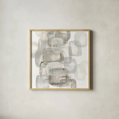 Neutral Stacking I White by Chris Paschke. Shown in a natural wood glass frame for a timeless modern aesthetic. Available as an archival giclee rolled canvas, fine art paper, or poster print. SKU 31563a.