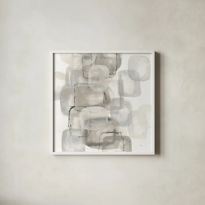 Neutral Stacking I White by Chris Paschke. Shown in a crisp white glass frame for a clean and minimalist style. Available as an archival giclee rolled canvas, fine art paper, or poster print. SKU 31563a.