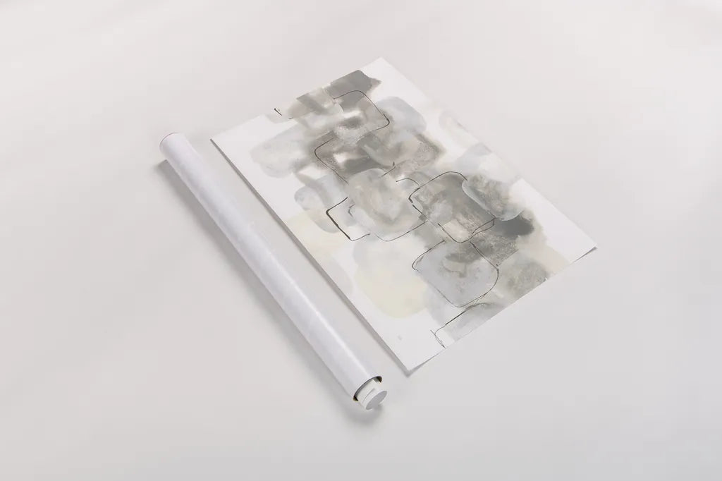 Neutral Stacking III White by Chris Paschke. shown as a rolled paper print. Available as archival giclee rolled canvas, fine art paper, or poster print. SKU 33908i.