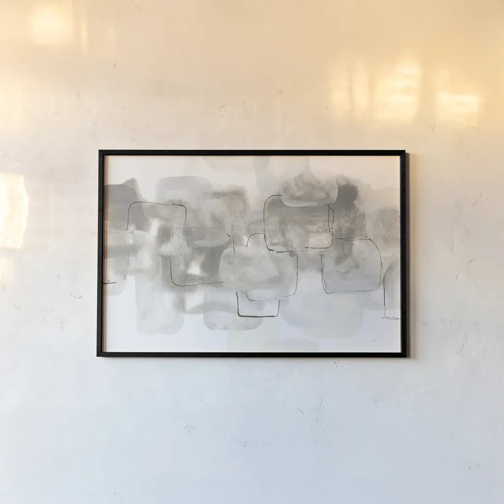 Neutral Stacking III White by Chris Paschke. shown as a paper print in a black flame. Available as a archival giclee rolled canvas, fine art paper, or poster print. SKU 33908i.