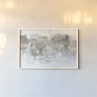 Neutral Stacking III White by Chris Paschke. shown as a paper print in a white frame. Available as a archival giclee rolled canvas, fine art paper, or poster print. SKU 33908i.