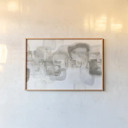 Neutral Stacking IV White by Chris Paschke. shown as a paper print in a natural frame. Available as a archival giclee rolled canvas, fine art paper, or poster print. SKU 33909i.