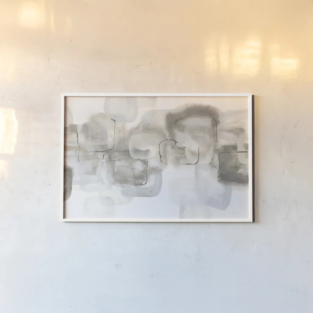 Neutral Stacking IV White by Chris Paschke. shown as a paper print in a white frame. Available as a archival giclee rolled canvas, fine art paper, or poster print. SKU 33909i.