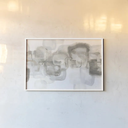 Neutral Stacking IV White by Chris Paschke. shown as a paper print in a white frame. Available as a archival giclee rolled canvas, fine art paper, or poster print. SKU 33909i.