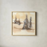 Neutral Treescape II by Chris Paschke. Shown in a natural wood glass frame for a timeless modern aesthetic. Available as an archival giclee rolled canvas, fine art paper, or poster print. SKU 89504a.