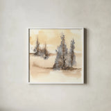 Neutral Treescape II by Chris Paschke. Shown in a crisp white glass frame for a clean and minimalist style. Available as an archival giclee rolled canvas, fine art paper, or poster print. SKU 89504a.