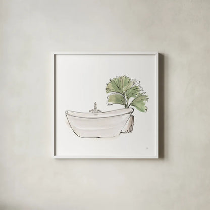 Neutral Tub I by Chris Paschke. Shown in a crisp white glass frame for a clean and minimalist style. Available as an archival giclee rolled canvas, fine art paper, or poster print. SKU 66220a.
