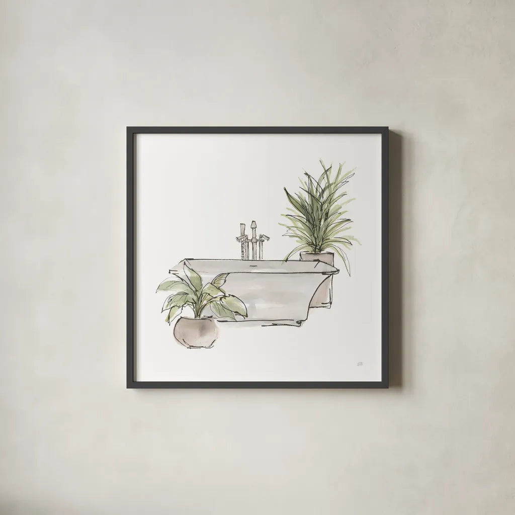 Neutral Tub II by Chris Paschke. Shown in a sleek black glass frame for a contemporary gallery look. Available as an archival giclee rolled canvas, fine art paper, or poster print. SKU 66221a.