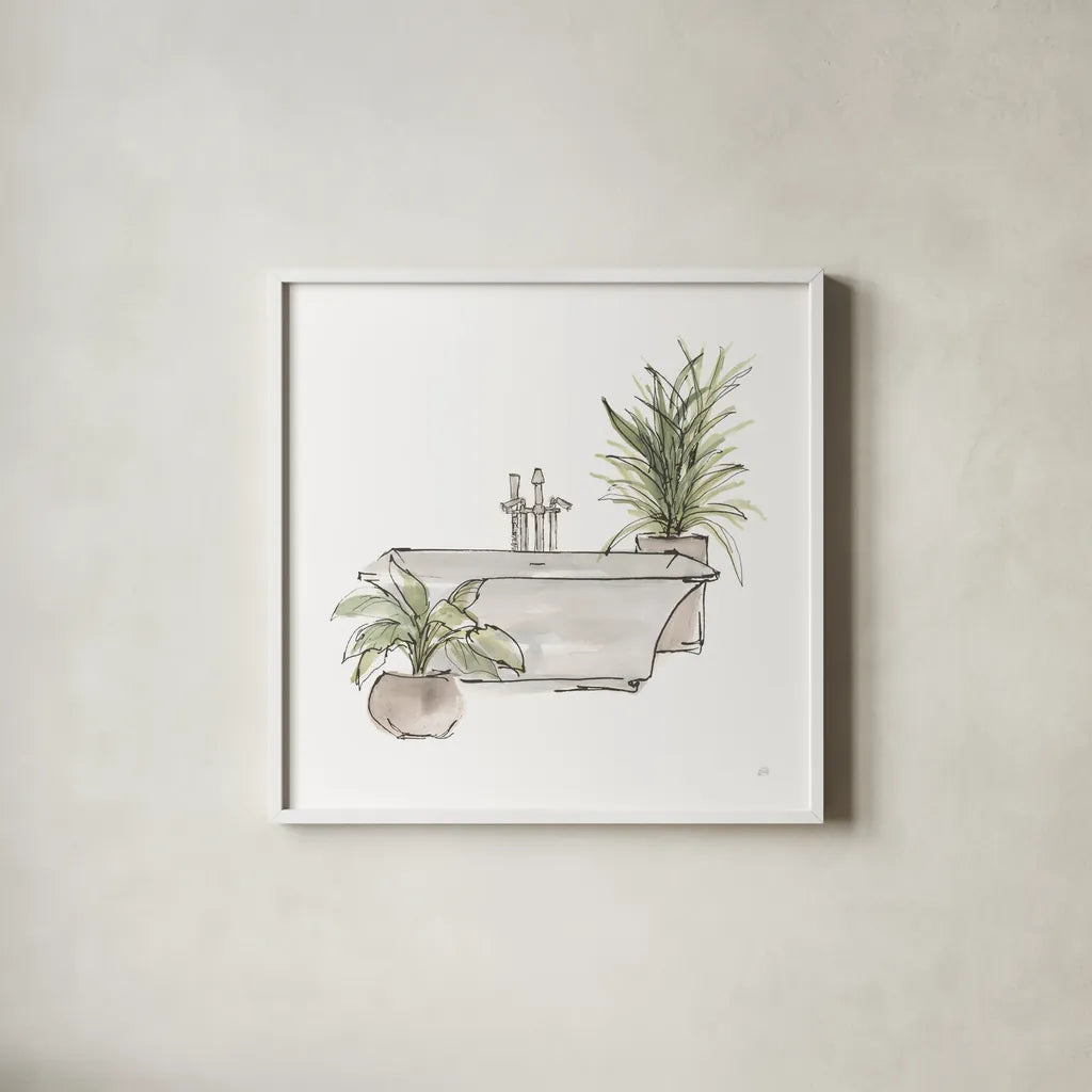 Neutral Tub II by Chris Paschke. Shown in a crisp white glass frame for a clean and minimalist style. Available as an archival giclee rolled canvas, fine art paper, or poster print. SKU 66221a.