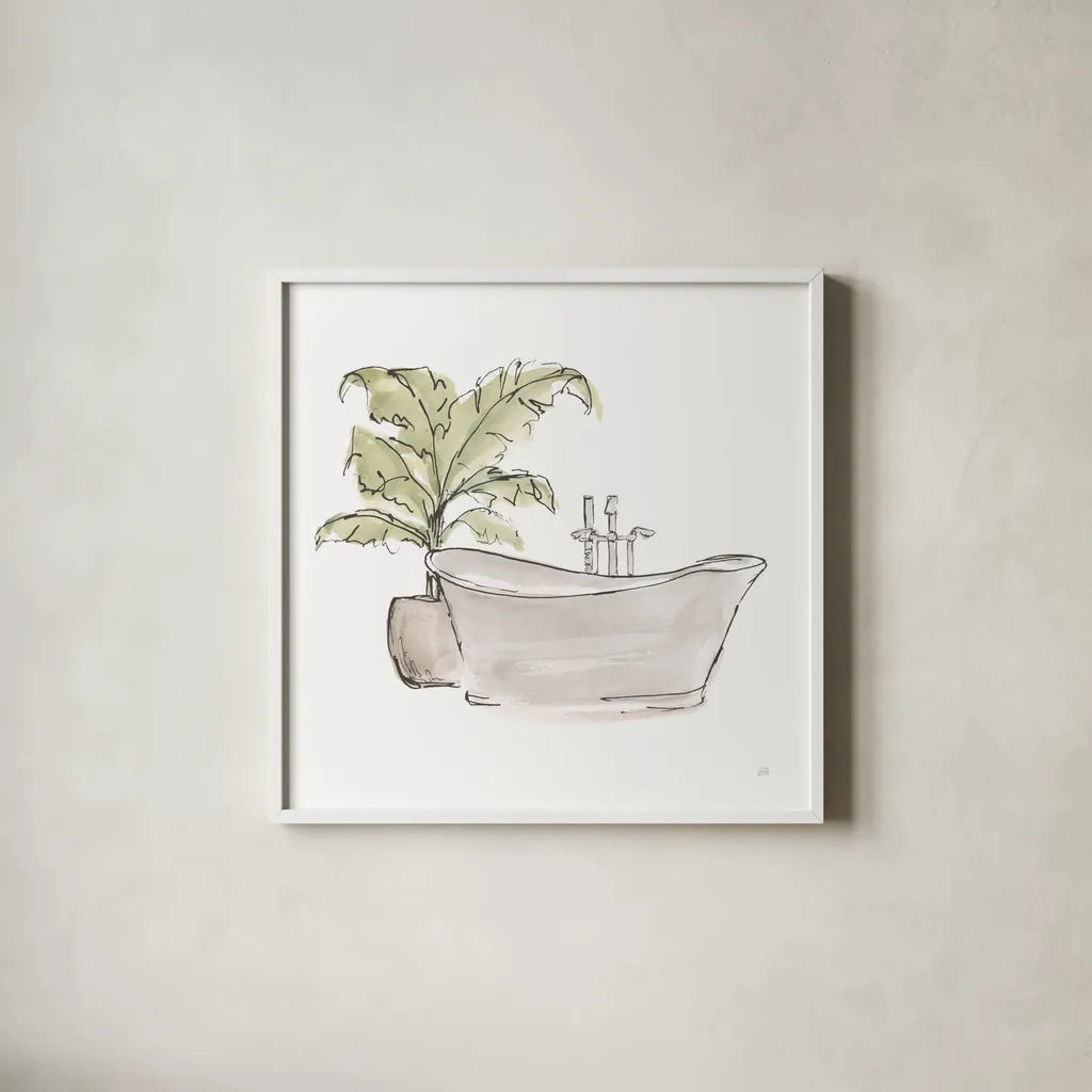 Neutral Tub III by Chris Paschke. Shown in a crisp white glass frame for a clean and minimalist style. Available as an archival giclee rolled canvas, fine art paper, or poster print. SKU 66222a.