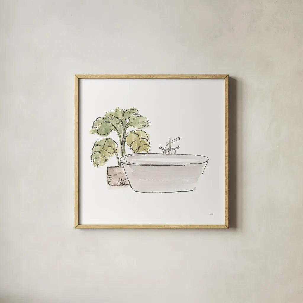 Neutral Tub IV by Chris Paschke. Shown in a natural wood glass frame for a timeless modern aesthetic. Available as an archival giclee rolled canvas, fine art paper, or poster print. SKU 66223a.