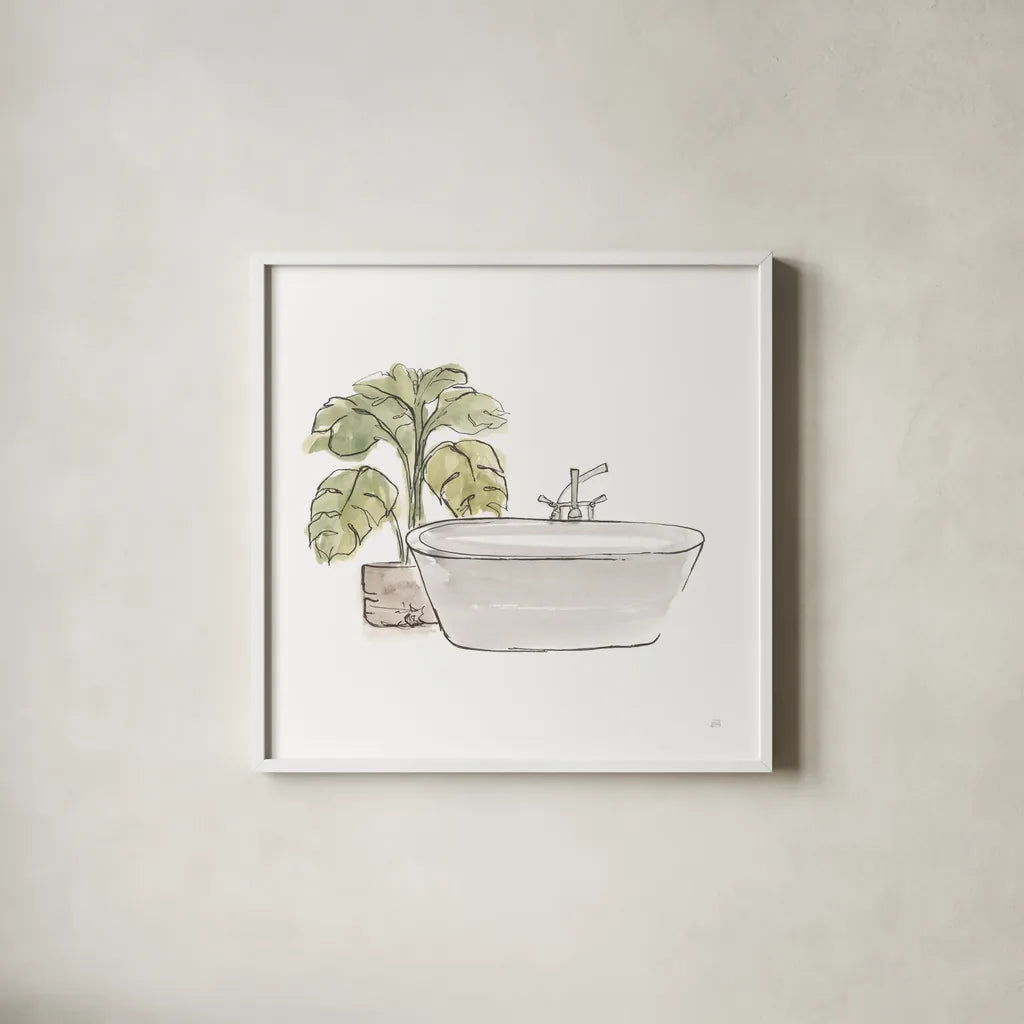 Neutral Tub IV by Chris Paschke. Shown in a crisp white glass frame for a clean and minimalist style. Available as an archival giclee rolled canvas, fine art paper, or poster print. SKU 66223a.
