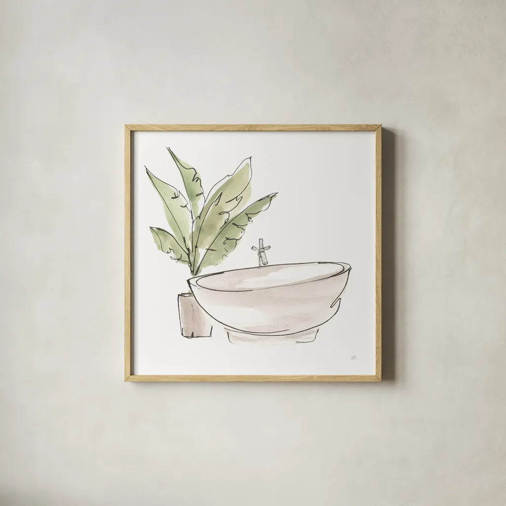 Neutral Tub V by Chris Paschke. Shown in a natural wood glass frame for a timeless modern aesthetic. Available as an archival giclee rolled canvas, fine art paper, or poster print. SKU 66224a.