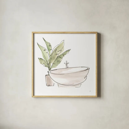 Neutral Tub V by Chris Paschke. Shown in a natural wood glass frame for a timeless modern aesthetic. Available as an archival giclee rolled canvas, fine art paper, or poster print. SKU 66224a.