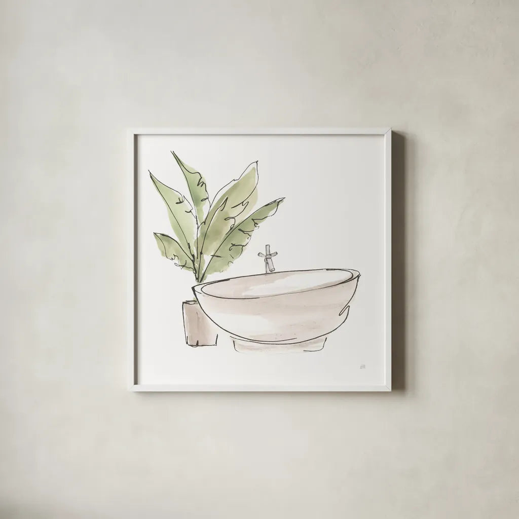 Neutral Tub V by Chris Paschke. Shown in a crisp white glass frame for a clean and minimalist style. Available as an archival giclee rolled canvas, fine art paper, or poster print. SKU 66224a.