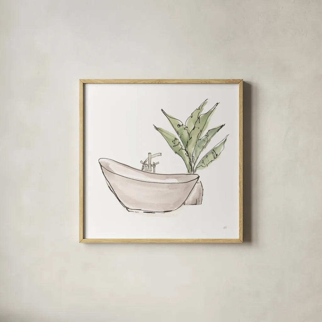Neutral Tub VI by Chris Paschke. Shown in a natural wood glass frame for a timeless modern aesthetic. Available as an archival giclee rolled canvas, fine art paper, or poster print. SKU 66225a.