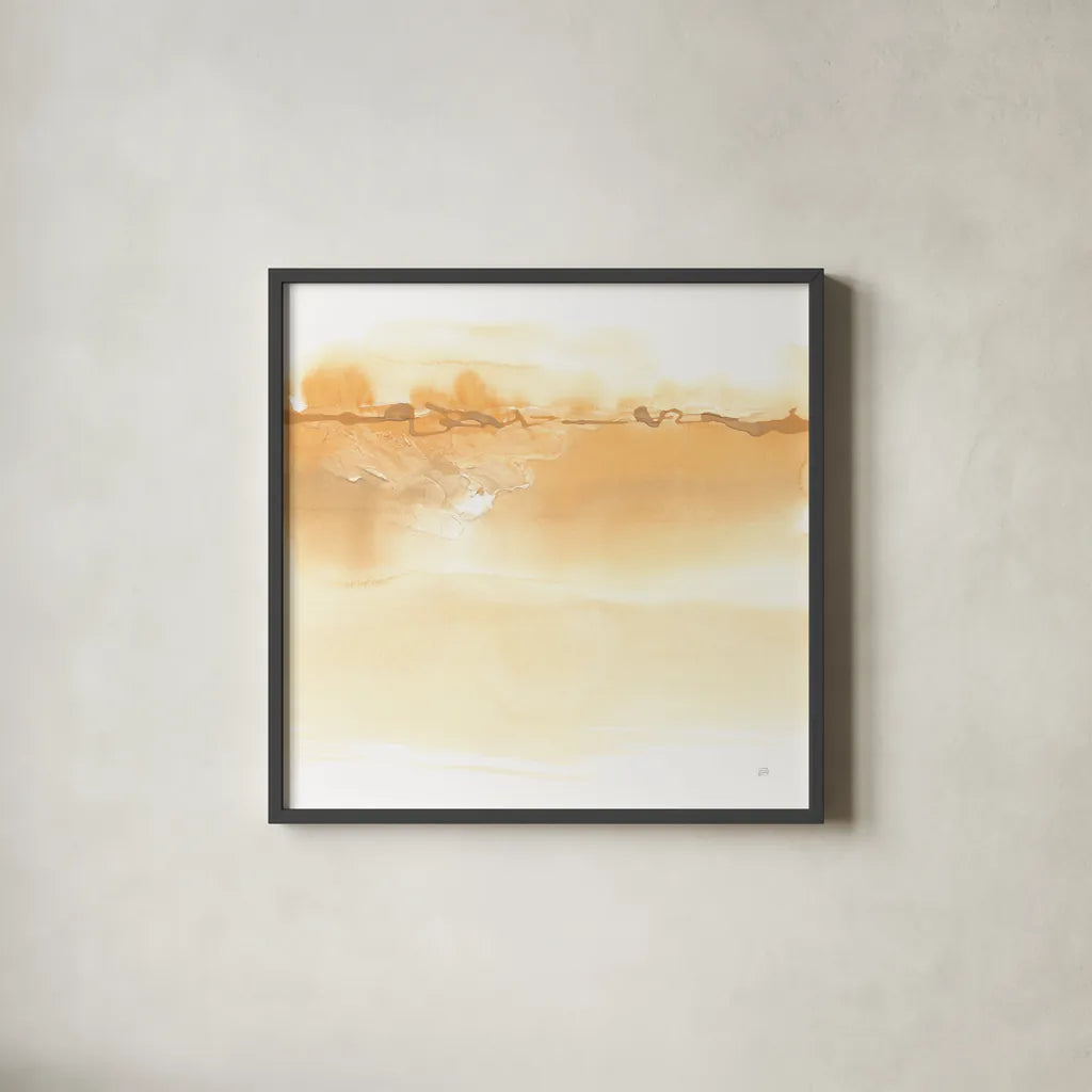 Neutral Turmeric I by Chris Paschke. Shown in a sleek black glass frame for a contemporary gallery look. Available as an archival giclee rolled canvas, fine art paper, or poster print. SKU 68157a.