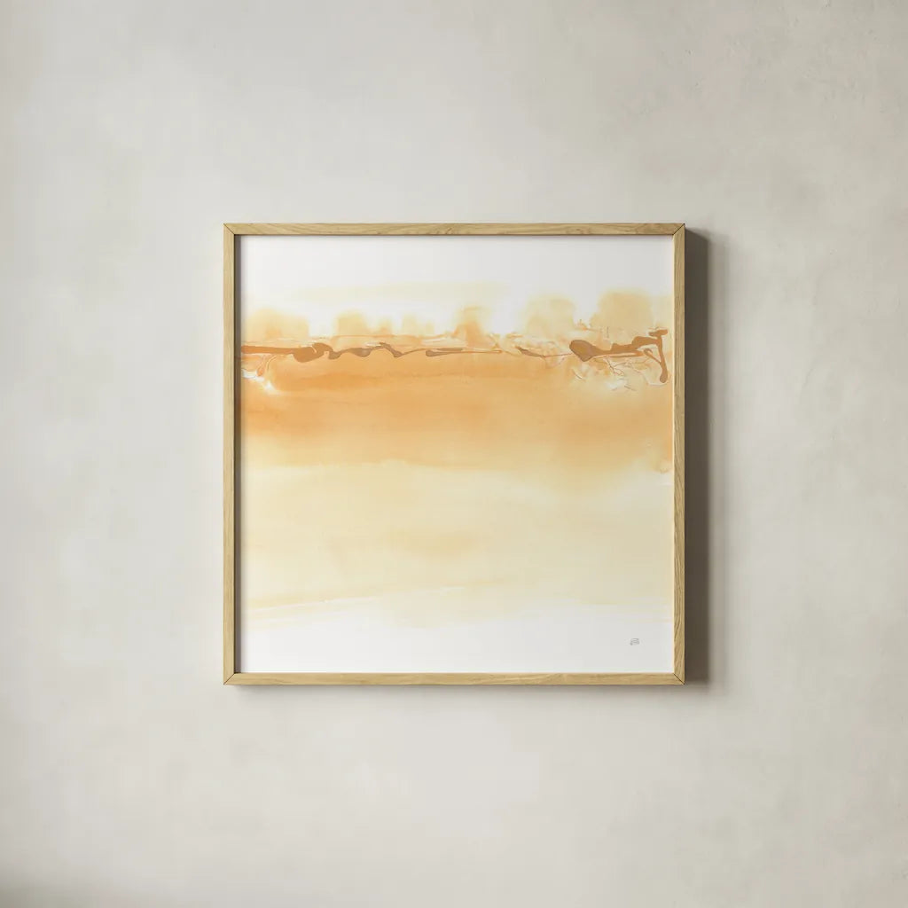 Neutral Turmeric II by Chris Paschke. Shown in a natural wood glass frame for a timeless modern aesthetic. Available as an archival giclee rolled canvas, fine art paper, or poster print. SKU 68158a.