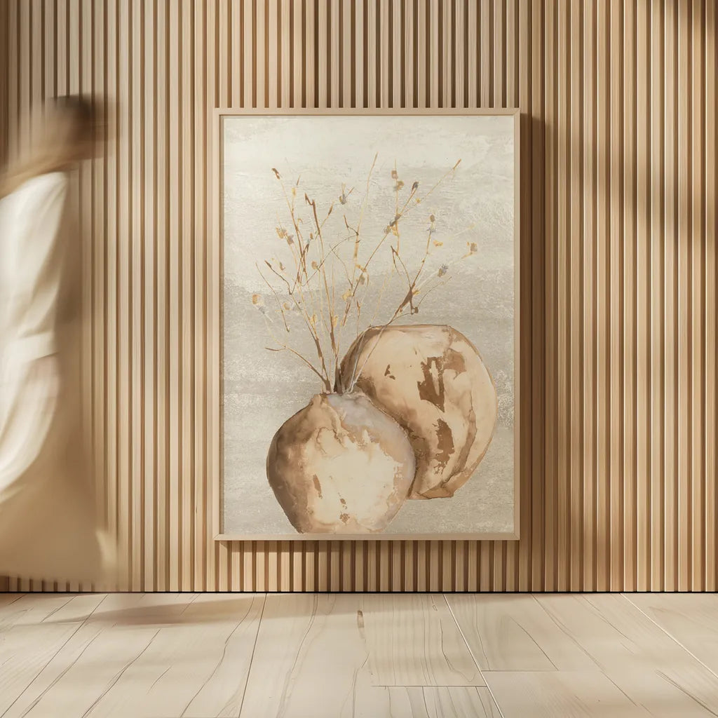 Neutral Vase Branch by Chris Paschke. shown as over sized large wall art. Available as an archival giclee rolled canvas, fine art paper, or poster print. SKU 77428h.