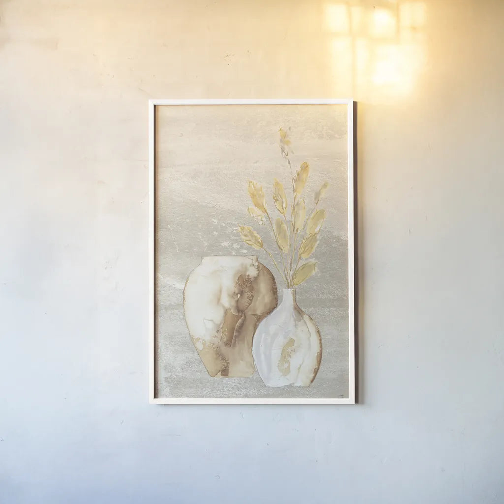 Neutral Vase Bunny Tail by Chris Paschke. shown as a paper print in a white frame. Available as a archival giclee rolled canvas, fine art paper, or poster print. SKU 77429h.
