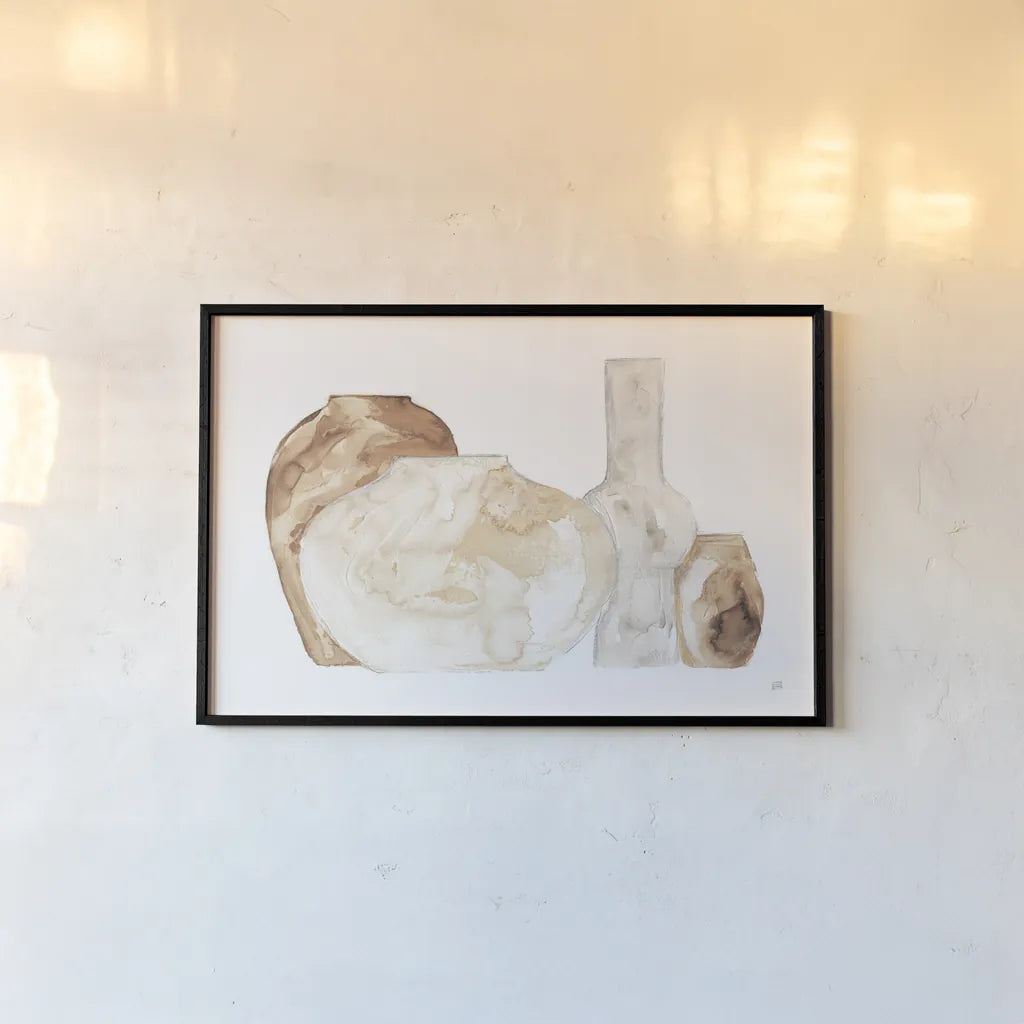 Neutral Vases I by Chris Paschke. shown as a paper print in a black flame. Available as a archival giclee rolled canvas, fine art paper, or poster print. SKU 75662i.