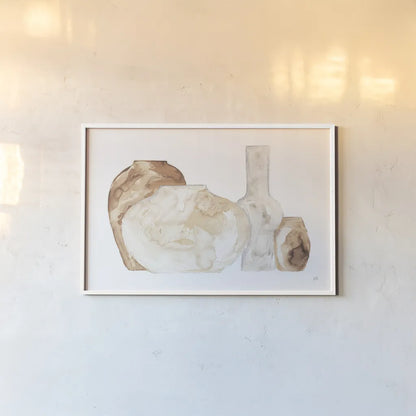 Neutral Vases I by Chris Paschke. shown as a paper print in a white frame. Available as a archival giclee rolled canvas, fine art paper, or poster print. SKU 75662i.