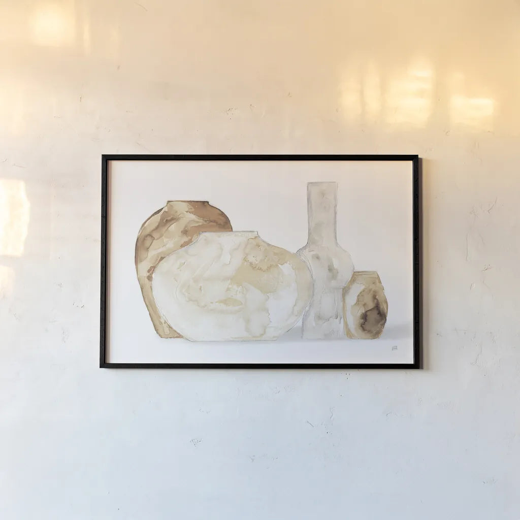 Neutral Vases I Shadow by Chris Paschke. shown as a paper print in a black flame. Available as a archival giclee rolled canvas, fine art paper, or poster print. SKU 77364i.