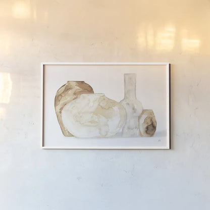 Neutral Vases I Shadow by Chris Paschke. shown as a paper print in a white frame. Available as a archival giclee rolled canvas, fine art paper, or poster print. SKU 77364i.