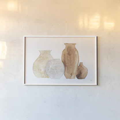 Neutral Vases III by Chris Paschke. shown as a paper print in a white frame. Available as a archival giclee rolled canvas, fine art paper, or poster print. SKU 75664i.