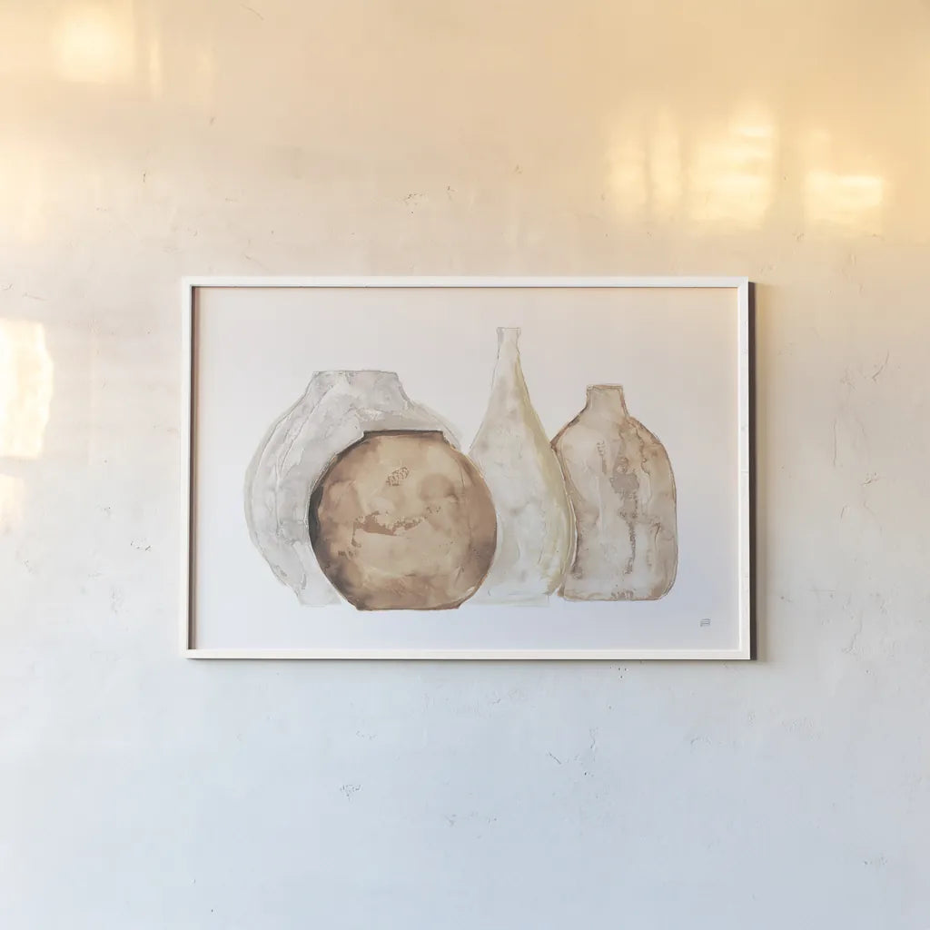 Neutral Vases IV by Chris Paschke. shown as a paper print in a white frame. Available as a archival giclee rolled canvas, fine art paper, or poster print. SKU 75665i.