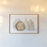 Neutral Vases IV Shadow by Chris Paschke. shown as a paper print in a natural frame. Available as a archival giclee rolled canvas, fine art paper, or poster print. SKU 77365i.
