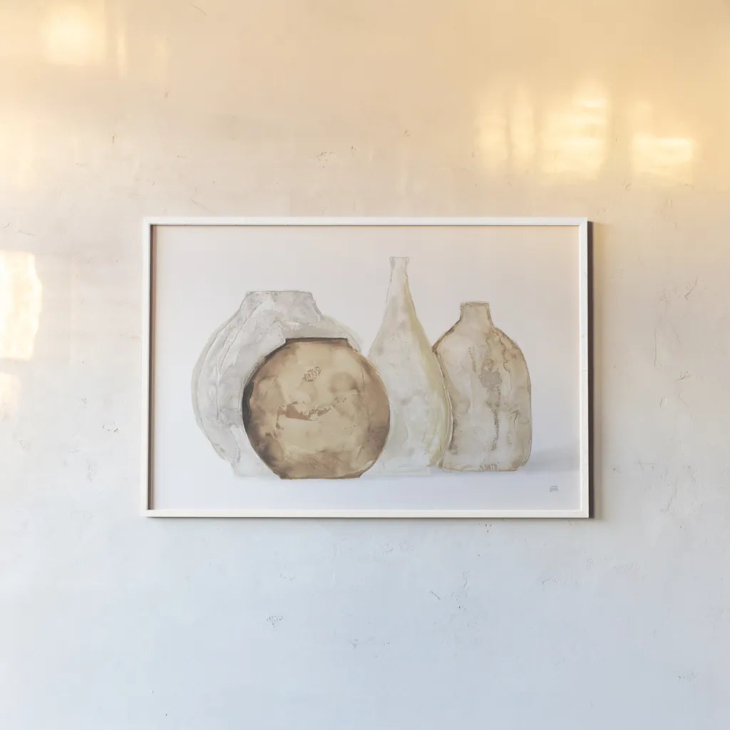 Neutral Vases IV Shadow by Chris Paschke. shown as a paper print in a white frame. Available as a archival giclee rolled canvas, fine art paper, or poster print. SKU 77365i.