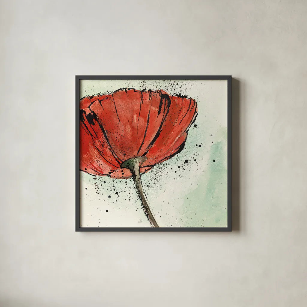 Not a California Poppy I by Chris Paschke. Shown in a sleek black glass frame for a contemporary gallery look. Available as an archival giclee rolled canvas, fine art paper, or poster print. SKU 10142a.