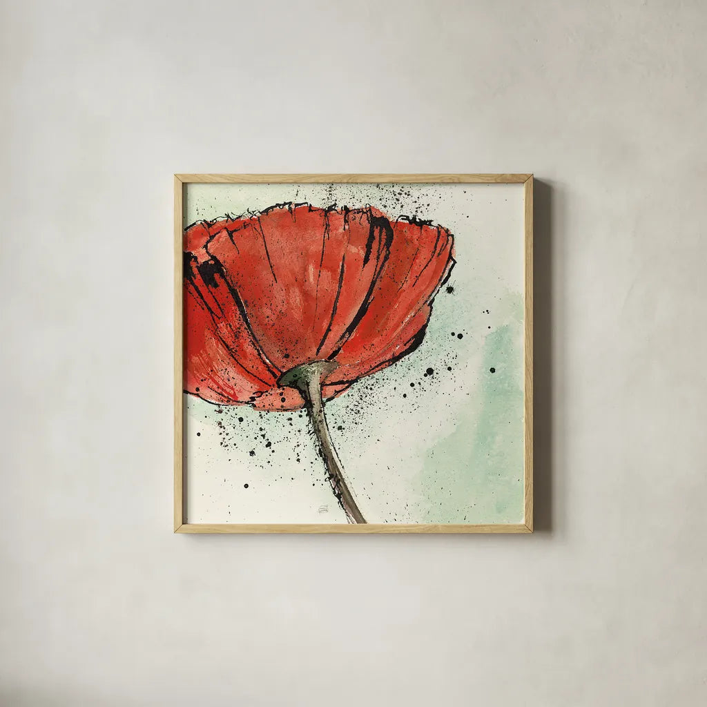 Not a California Poppy I by Chris Paschke. Shown in a natural wood glass frame for a timeless modern aesthetic. Available as an archival giclee rolled canvas, fine art paper, or poster print. SKU 10142a.