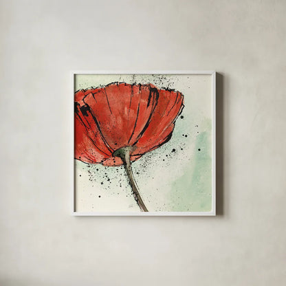 Not a California Poppy I by Chris Paschke. Shown in a crisp white glass frame for a clean and minimalist style. Available as an archival giclee rolled canvas, fine art paper, or poster print. SKU 10142a.