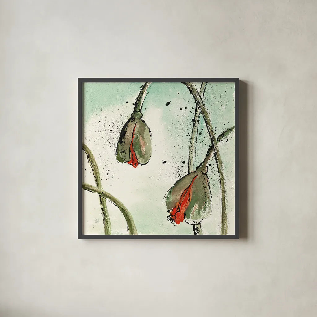 Not a California Poppy II by Chris Paschke. Shown in a sleek black glass frame for a contemporary gallery look. Available as an archival giclee rolled canvas, fine art paper, or poster print. SKU 10143a.