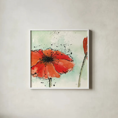 Not a California Poppy III by Chris Paschke. Shown in a crisp white glass frame for a clean and minimalist style. Available as an archival giclee rolled canvas, fine art paper, or poster print. SKU 10144a.