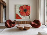 Not a California Poppy IV by Chris Paschke. Shown as extra-large giant wall art in a modern living room. Available as an archival giclee rolled canvas, fine art paper, or poster print. SKU 10145a.